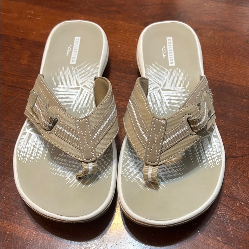 Tan Clark’s Collection BREEZE sandals/flip flops women’s size 7